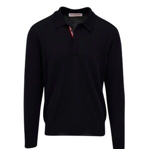 NWT Orlebar Brown Navy Long-Sleeve Polo. Size XL, 100% Merino. Made in Italy.
